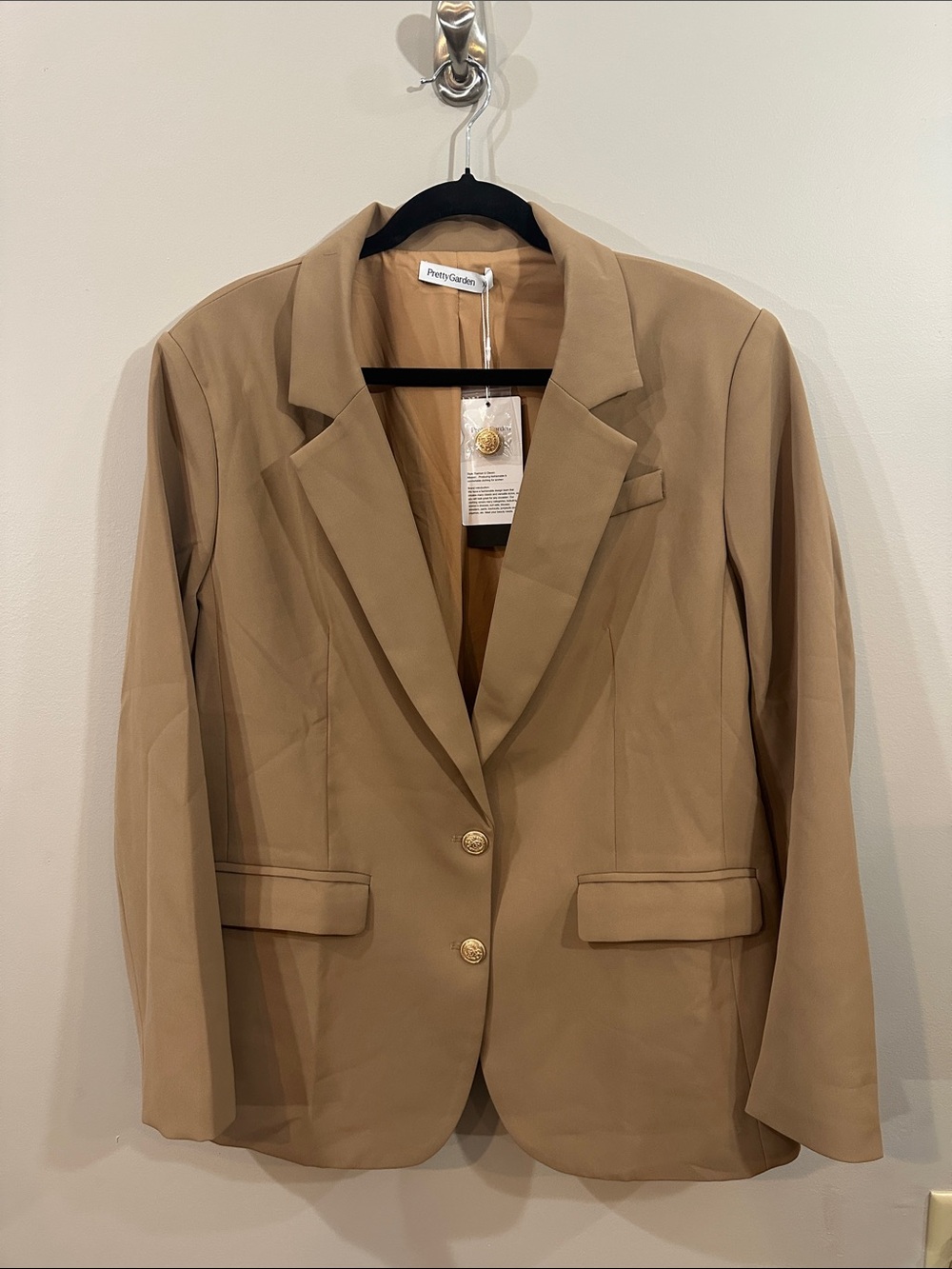 NWT PrettyGarden Camel Notched-Lapel Blazer, XL
